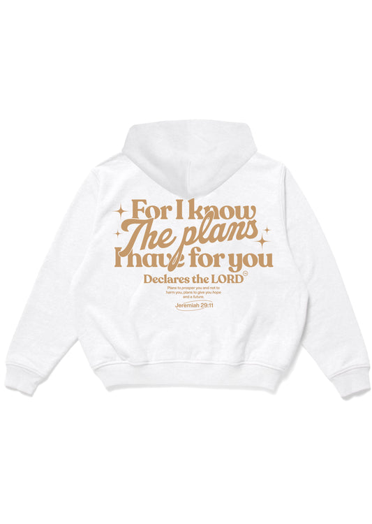 For I know the plans | White Christian Hoodie | Jesus Peace CO
